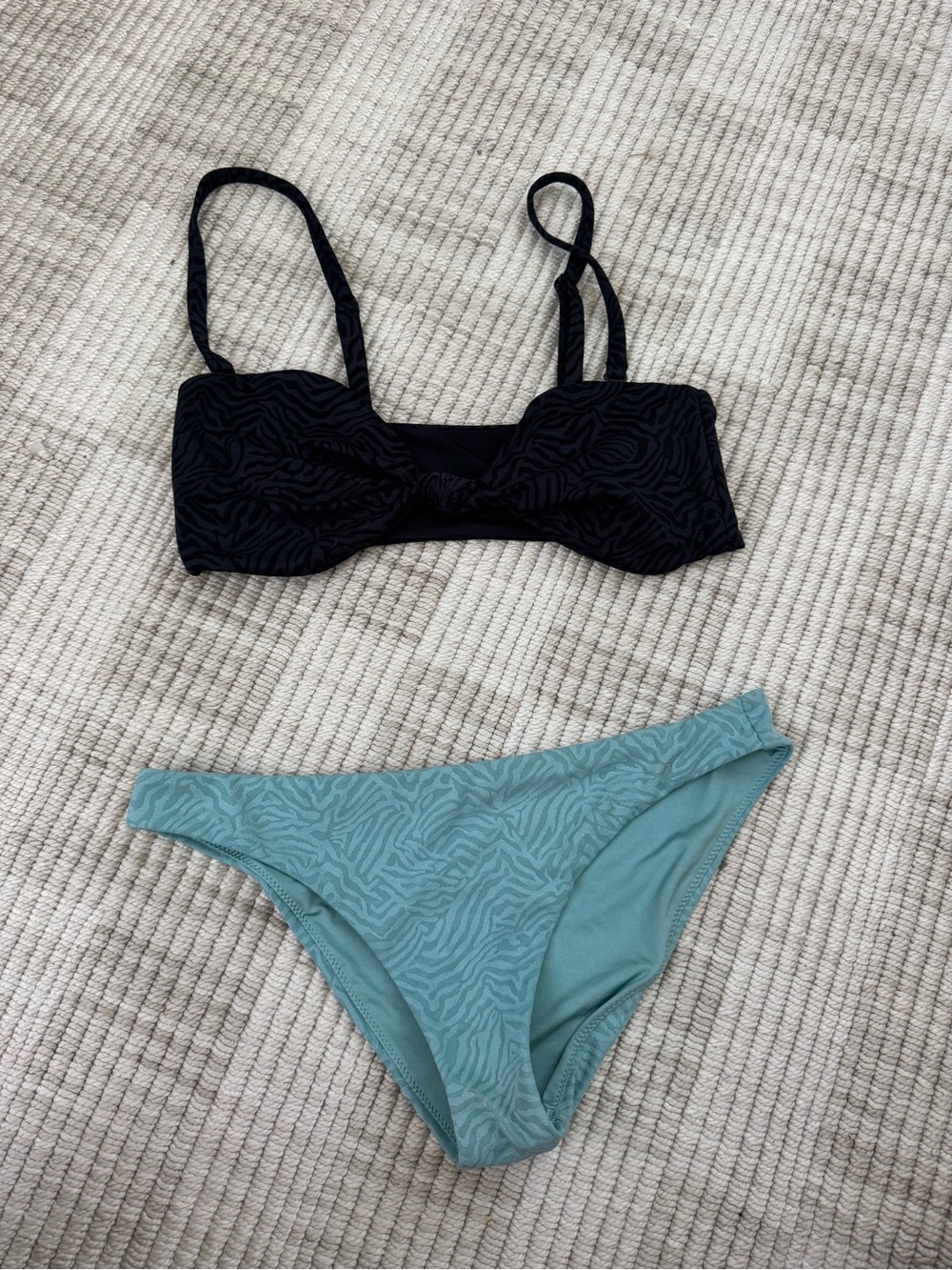 RVCA Black Bandeau Top with Aqua Bikini Bottom